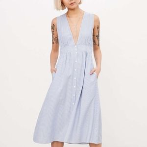 Urban Outfitters KIMCHI BLUE Stella Stripe Button Down Plunge Midi Dress 4 Small